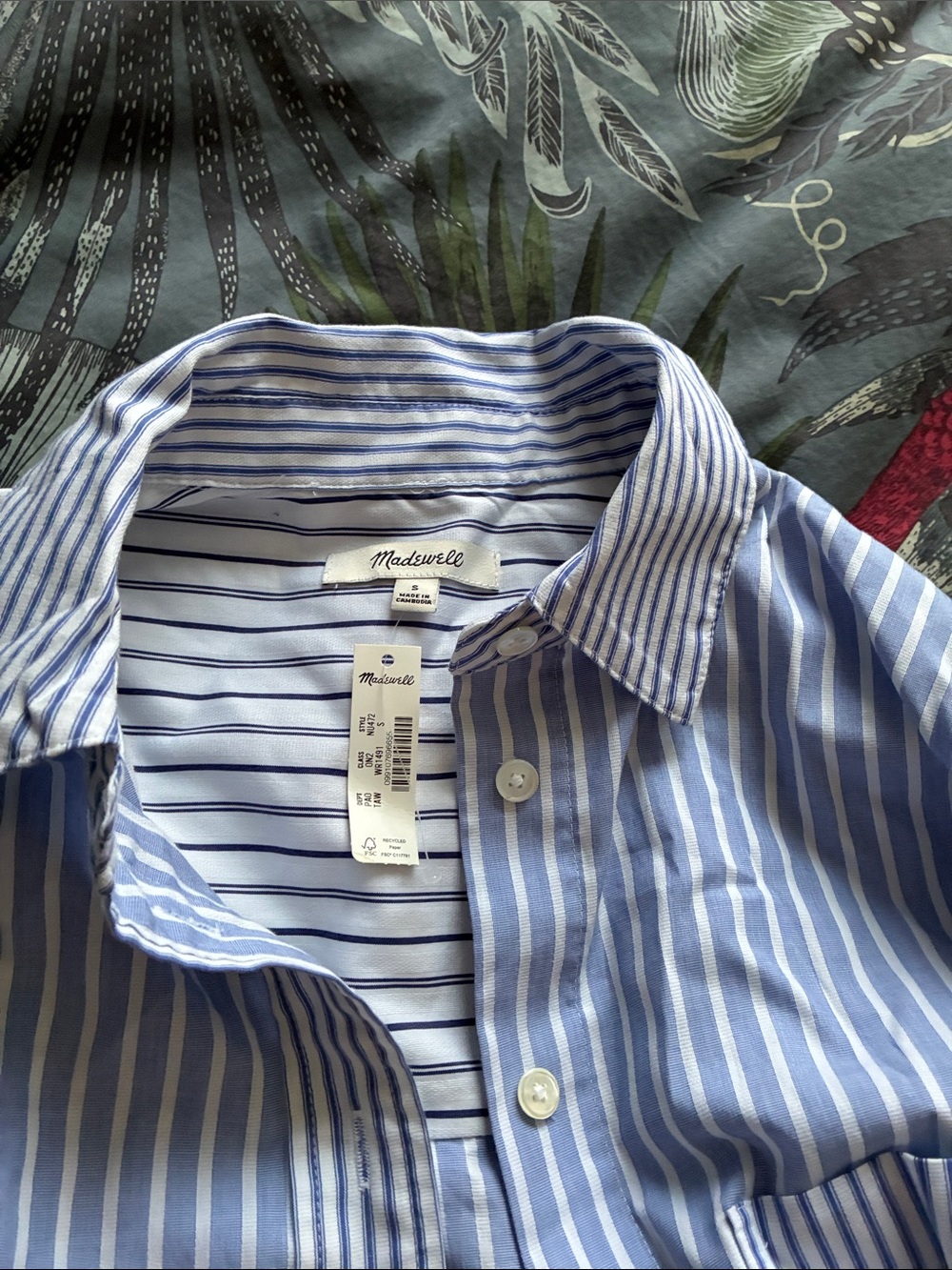 NWT Madewell Women’s Blue & White Vertical Stripe Button-Down Shirt - Picture 2 of 4